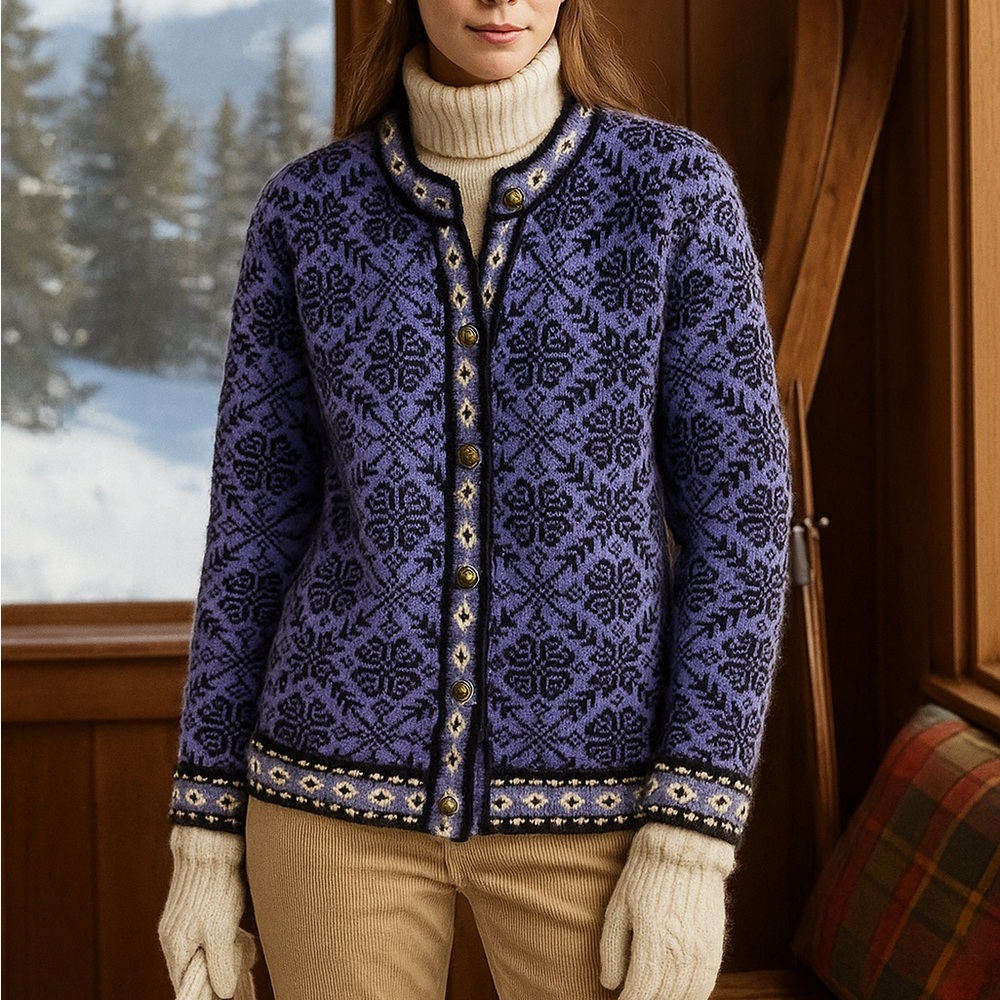 Vintage L.L. Bean Heavyweight Winter Snowflake Cardigan Sweater